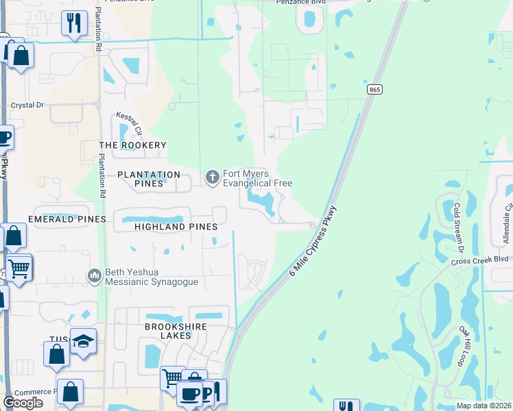 map of restaurants, bars, coffee shops, grocery stores, and more near 7039 Bergamo Way in Fort Myers