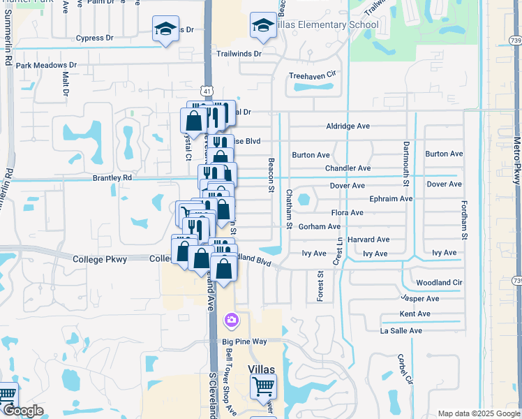 map of restaurants, bars, coffee shops, grocery stores, and more near 2137 Flora Avenue in Fort Myers