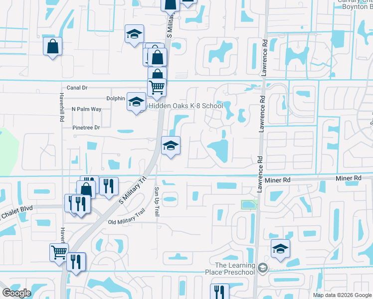 map of restaurants, bars, coffee shops, grocery stores, and more near 7801 Manor Forest Lane in Boynton Beach