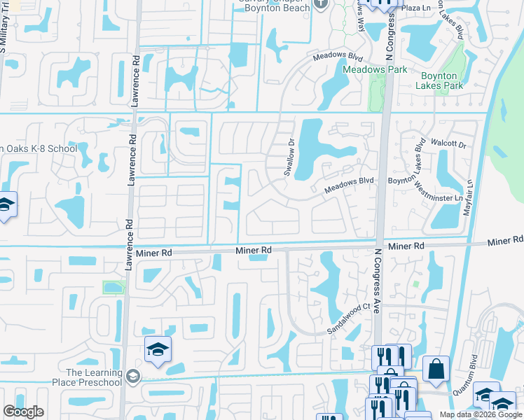 map of restaurants, bars, coffee shops, grocery stores, and more near 46 Cedar Circle in Boynton Beach