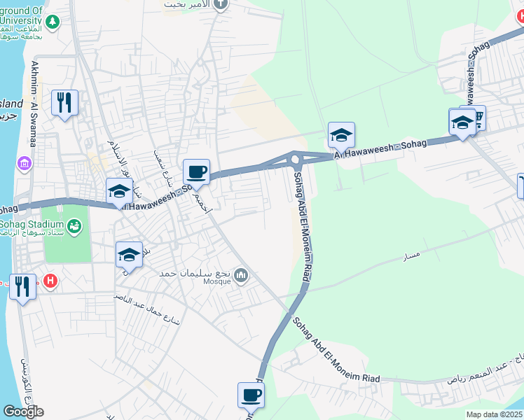 map of restaurants, bars, coffee shops, grocery stores, and more near in Akhmim