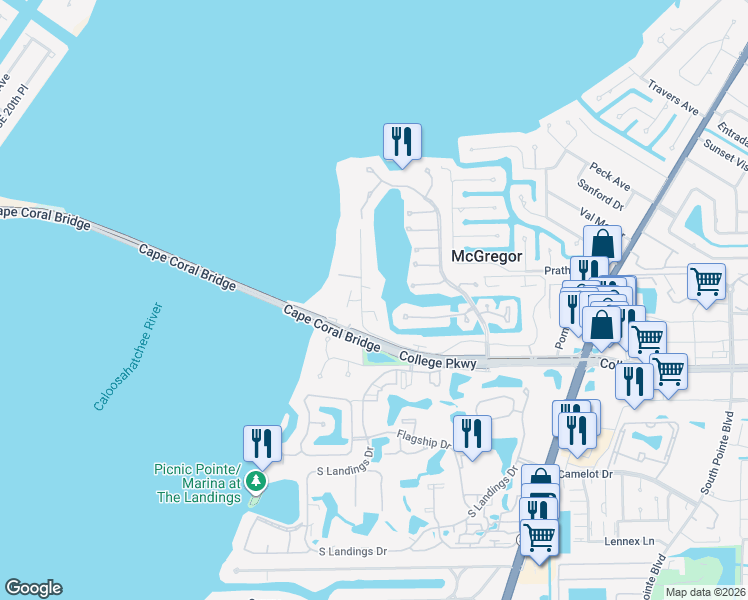 map of restaurants, bars, coffee shops, grocery stores, and more near 4297 Island Circle in Fort Myers