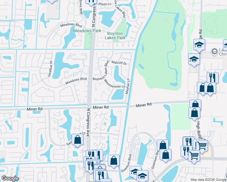 map of restaurants, bars, coffee shops, grocery stores, and more near 12 Camden Lane in Boynton Beach
