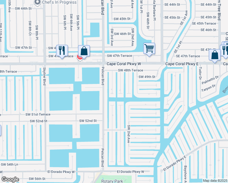 map of restaurants, bars, coffee shops, grocery stores, and more near 4935 Southwest 3rd Avenue in Cape Coral