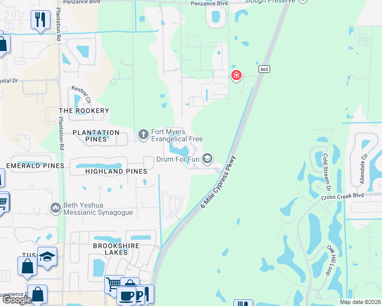 map of restaurants, bars, coffee shops, grocery stores, and more near 12180 Lucca Street in Fort Myers