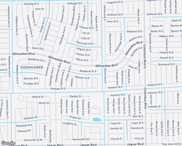 map of restaurants, bars, coffee shops, grocery stores, and more near 1046 Maddock Street East in Lehigh Acres