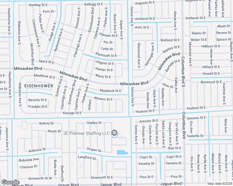 map of restaurants, bars, coffee shops, grocery stores, and more near 1046 Maddock Street East in Lehigh Acres