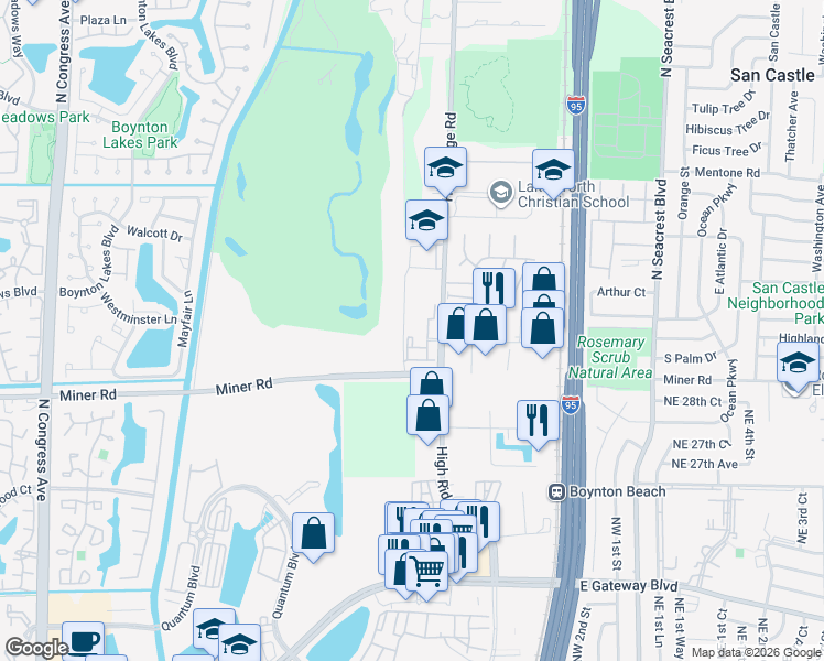 map of restaurants, bars, coffee shops, grocery stores, and more near 3609 High Ridge Road in Boynton Beach