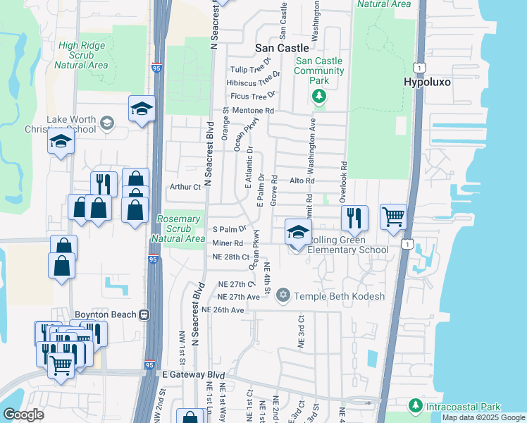 map of restaurants, bars, coffee shops, grocery stores, and more near 3000 Ocean Parkway in Boynton Beach