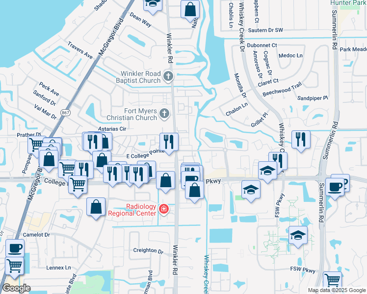 map of restaurants, bars, coffee shops, grocery stores, and more near 4792 Harbour Cay Boulevard in Fort Myers