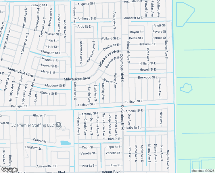 map of restaurants, bars, coffee shops, grocery stores, and more near 645 Vasser Avenue South in Lehigh Acres