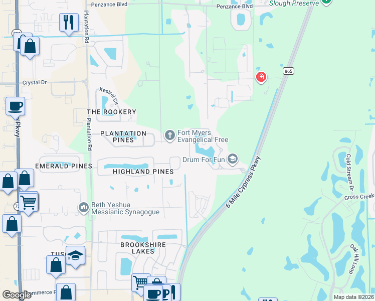 map of restaurants, bars, coffee shops, grocery stores, and more near 12001 Lucca Street in Fort Myers