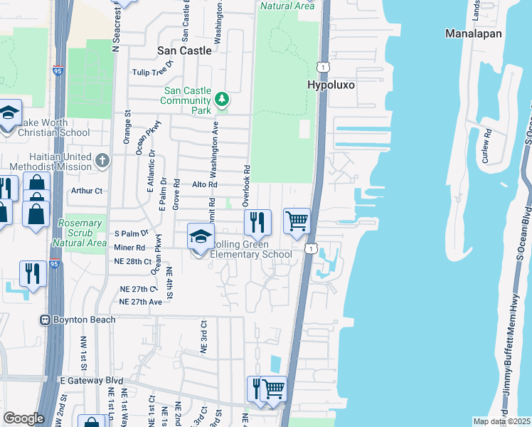 map of restaurants, bars, coffee shops, grocery stores, and more near 7899 Griswold Street in Lantana