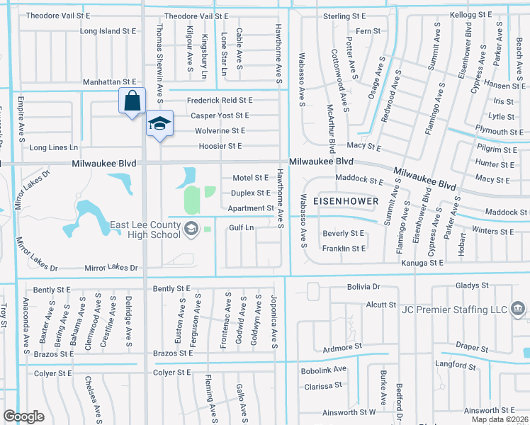 map of restaurants, bars, coffee shops, grocery stores, and more near 877 Gulf Lane in Lehigh Acres