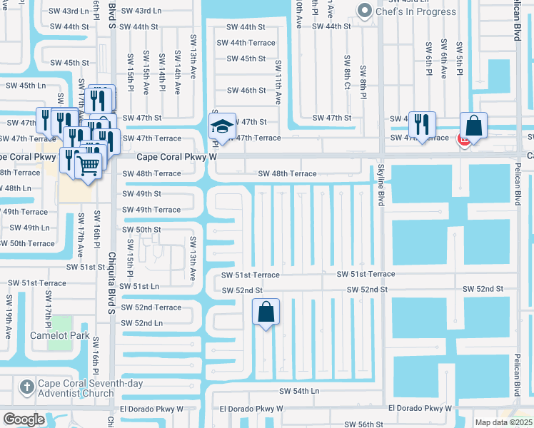 map of restaurants, bars, coffee shops, grocery stores, and more near 4925 Southwest 11th Place in Cape Coral