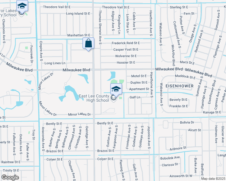 map of restaurants, bars, coffee shops, grocery stores, and more near 715 Thomas Sherwin Avenue South in Lehigh Acres