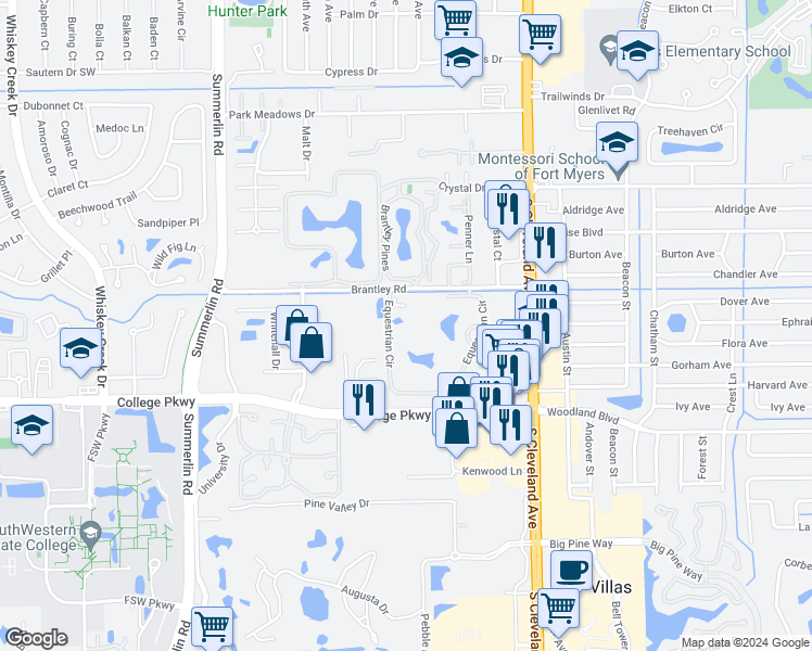 map of restaurants, bars, coffee shops, grocery stores, and more near 12690 Equestrian Circle in Fort Myers
