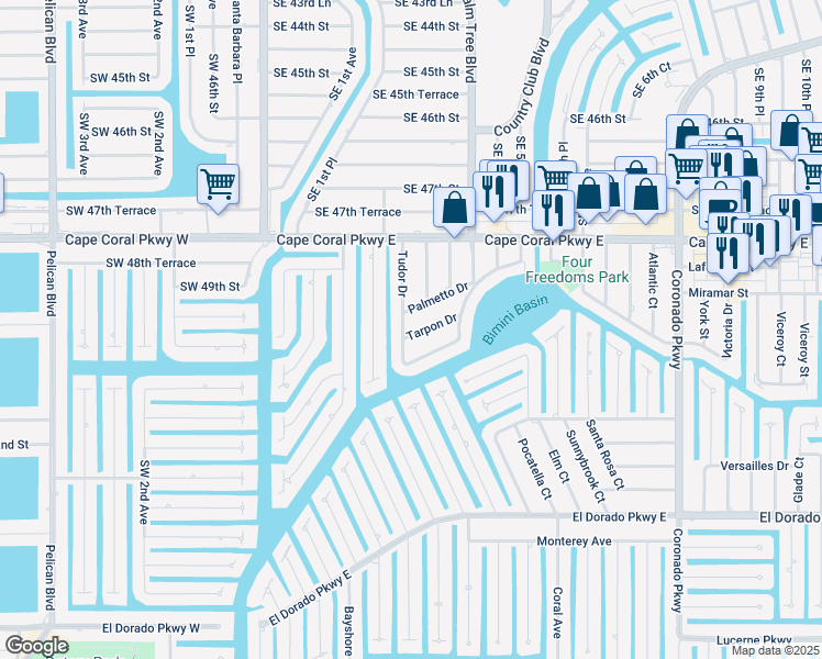 map of restaurants, bars, coffee shops, grocery stores, and more near 4922 Tudor Drive in Cape Coral
