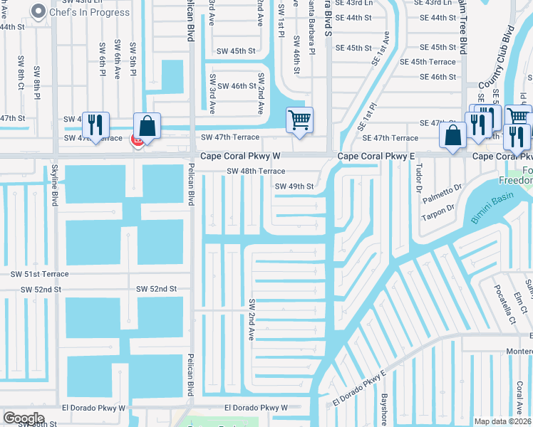 map of restaurants, bars, coffee shops, grocery stores, and more near 4936 Southwest 1st Court in Cape Coral