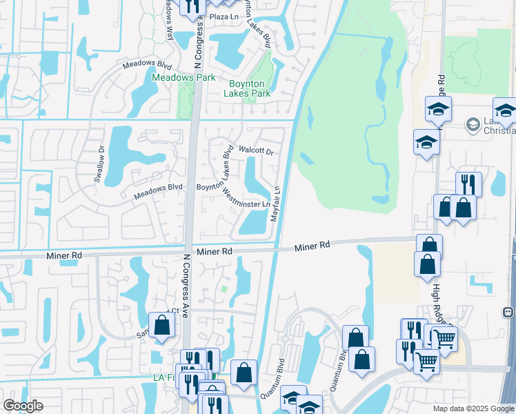 map of restaurants, bars, coffee shops, grocery stores, and more near 12 Camden Lane in Boynton Beach