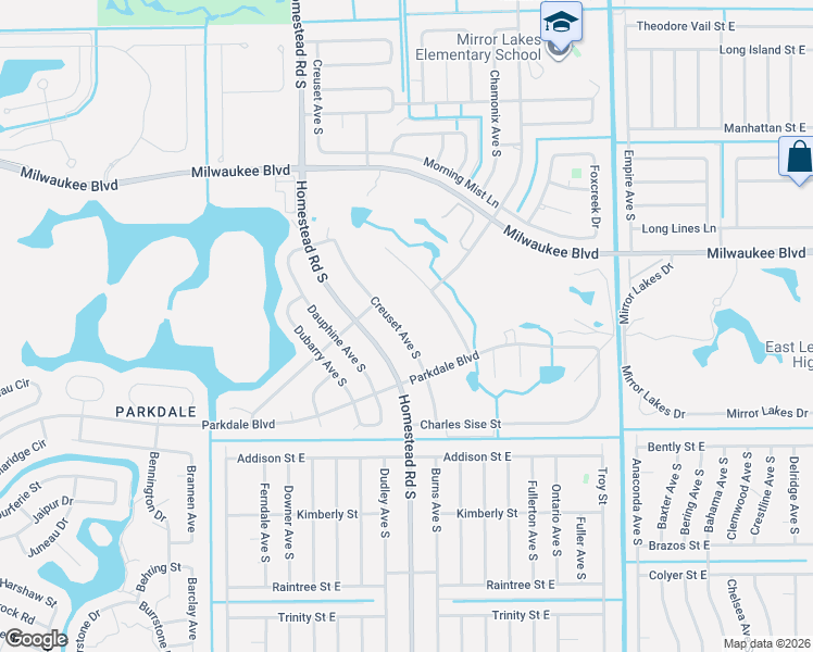 map of restaurants, bars, coffee shops, grocery stores, and more near 682 Creuset Avenue South in Lehigh Acres