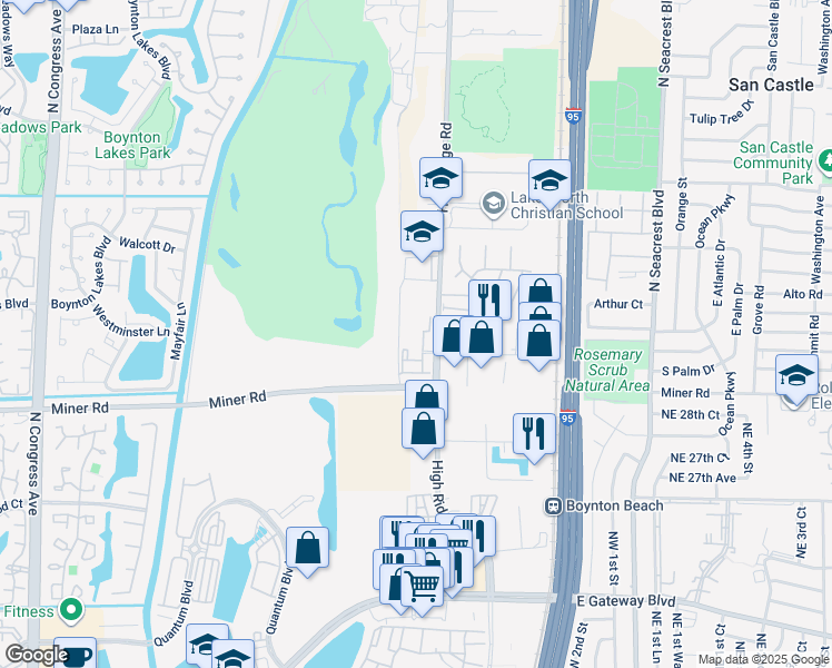 map of restaurants, bars, coffee shops, grocery stores, and more near 3609 High Ridge Road in Boynton Beach