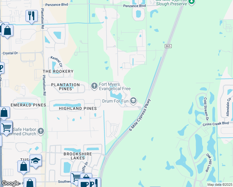 map of restaurants, bars, coffee shops, grocery stores, and more near 7039 Bergamo Way in Fort Myers