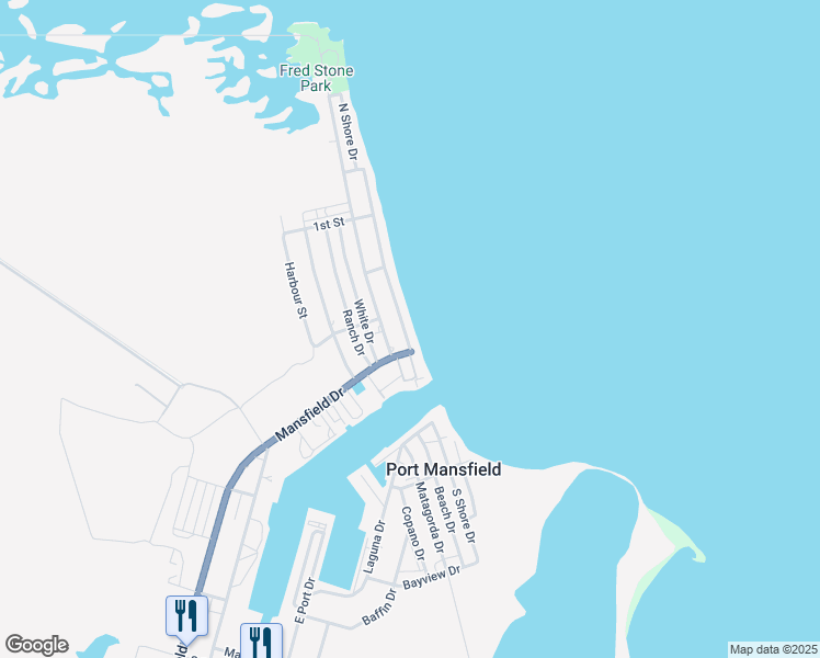 map of restaurants, bars, coffee shops, grocery stores, and more near 301 Texas 186 in Port Mansfield