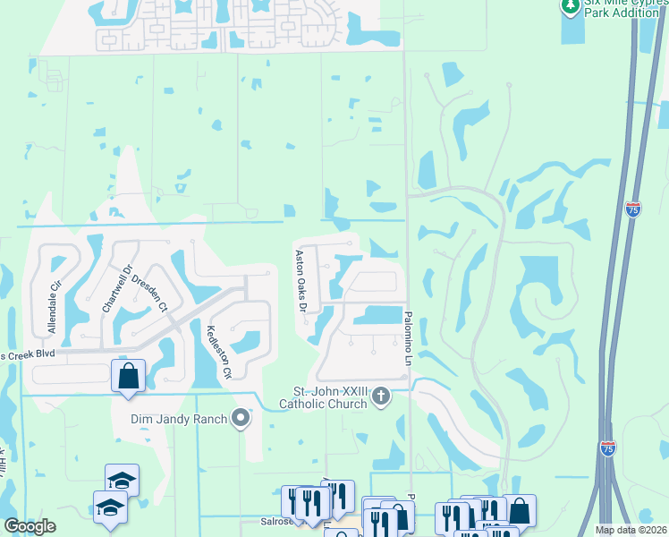 map of restaurants, bars, coffee shops, grocery stores, and more near 12787 Meadowhawk Drive in Fort Myers