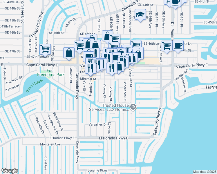map of restaurants, bars, coffee shops, grocery stores, and more near 4902 Viceroy Court in Cape Coral