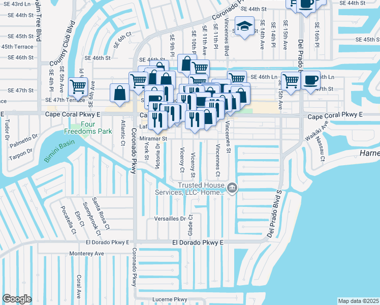 map of restaurants, bars, coffee shops, grocery stores, and more near 4902 Viceroy Court in Cape Coral