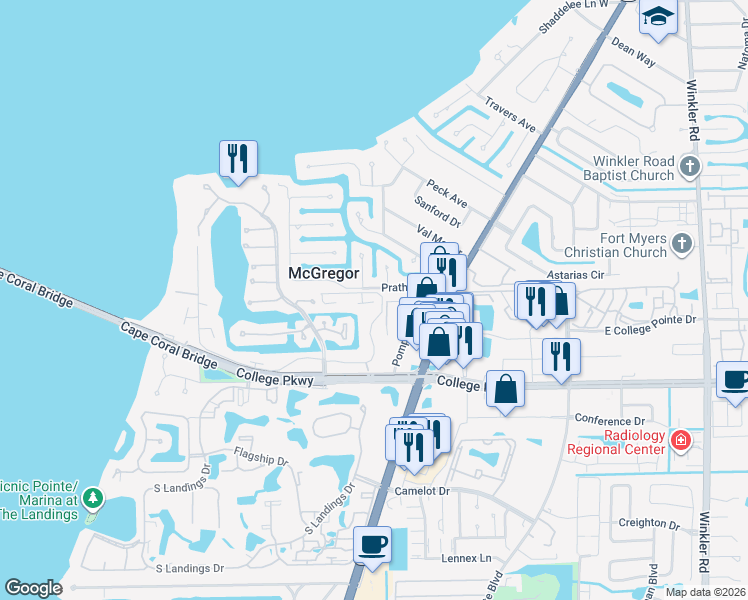 map of restaurants, bars, coffee shops, grocery stores, and more near 5980 Adele Court in Fort Myers