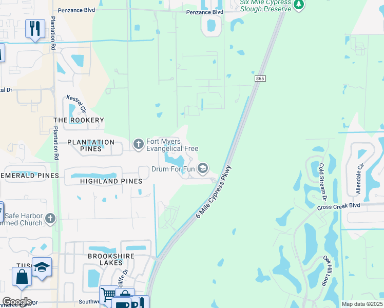 map of restaurants, bars, coffee shops, grocery stores, and more near 12129 Lucca Street in Fort Myers