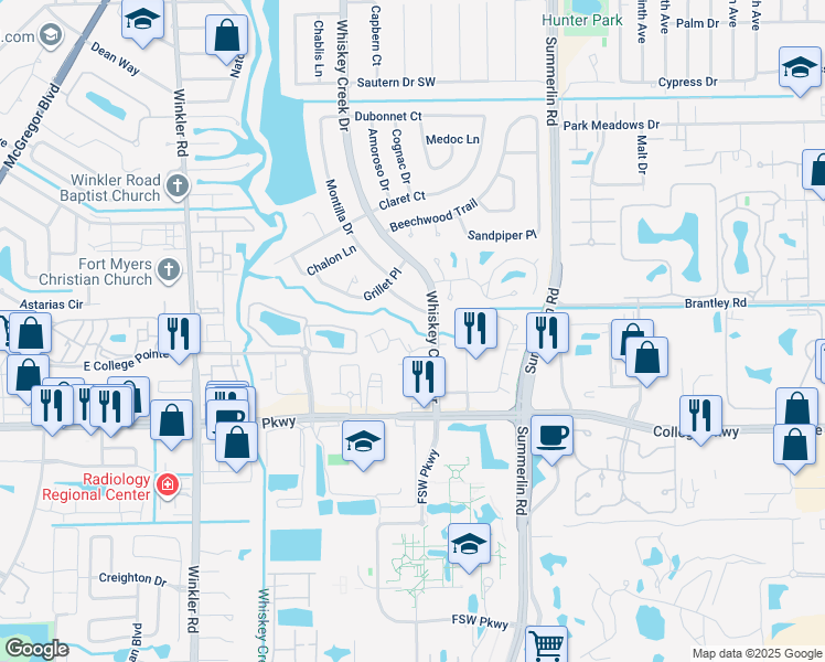 map of restaurants, bars, coffee shops, grocery stores, and more near 5781 Reims Place in Fort Myers