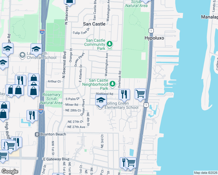 map of restaurants, bars, coffee shops, grocery stores, and more near 1055 Peak Road in Lantana
