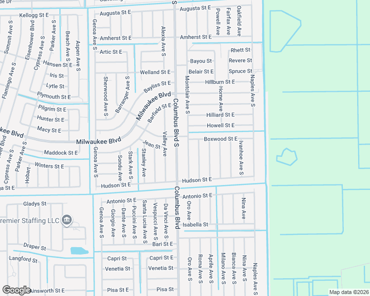 map of restaurants, bars, coffee shops, grocery stores, and more near 633 Montclair Avenue South in Lehigh Acres