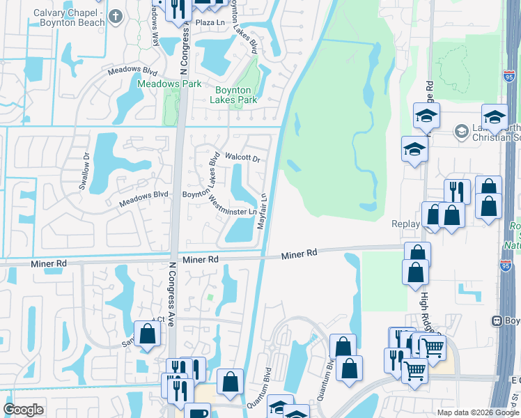 map of restaurants, bars, coffee shops, grocery stores, and more near 71 Mayfair Lane in Boynton Beach