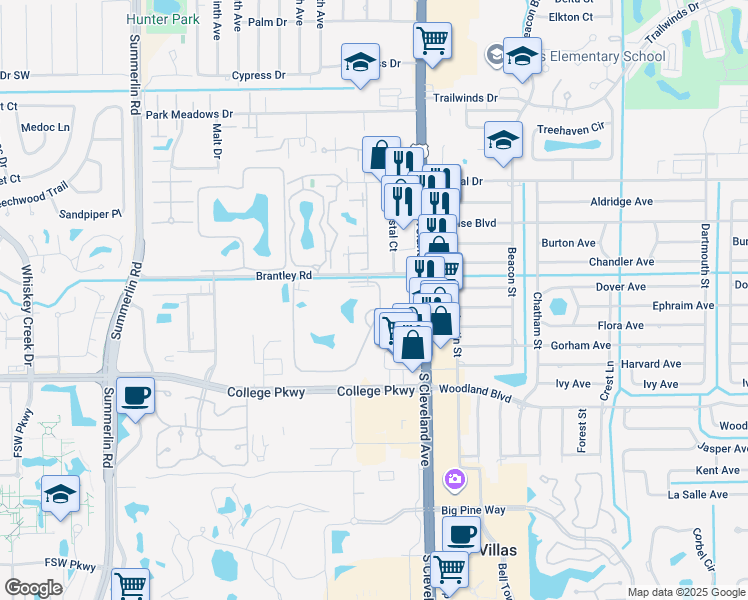map of restaurants, bars, coffee shops, grocery stores, and more near 7161 Penner Lane in Fort Myers