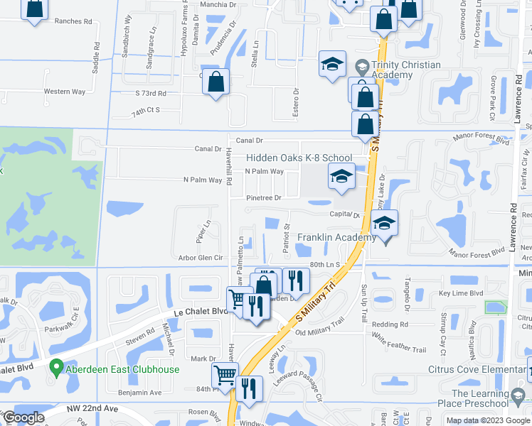 map of restaurants, bars, coffee shops, grocery stores, and more near 4784 Capital Drive in Lake Worth