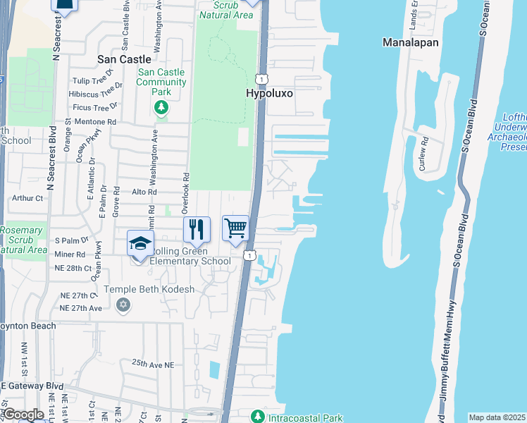 map of restaurants, bars, coffee shops, grocery stores, and more near 7848 Federal Highway in Lantana