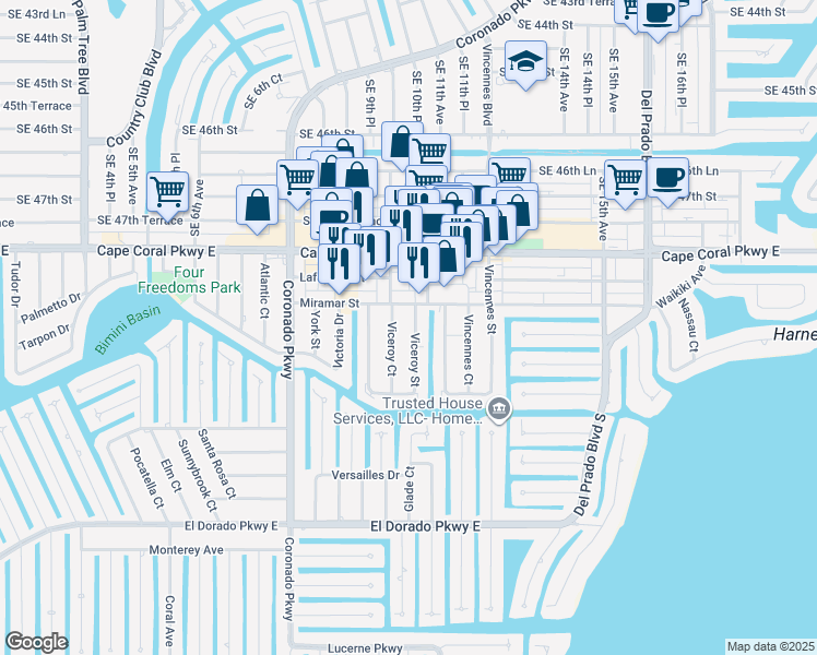 map of restaurants, bars, coffee shops, grocery stores, and more near 4902 Viceroy Court in Cape Coral