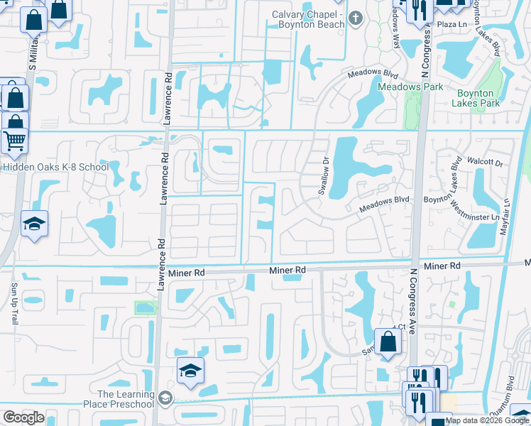 map of restaurants, bars, coffee shops, grocery stores, and more near 1118 Fosters Mill Lane in Boynton Beach