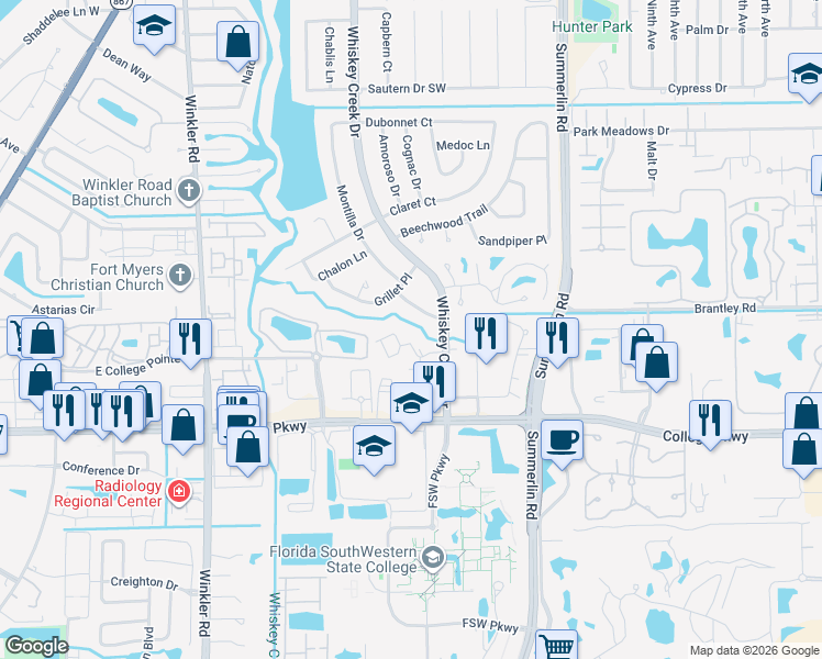 map of restaurants, bars, coffee shops, grocery stores, and more near 5781 Reims Place in Fort Myers