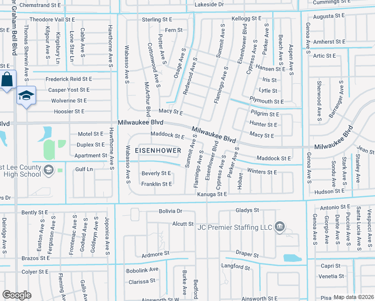 map of restaurants, bars, coffee shops, grocery stores, and more near 609 Summit Avenue South in Lehigh Acres