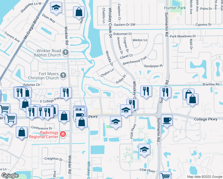 map of restaurants, bars, coffee shops, grocery stores, and more near 8261 Pathfinder Loop in Fort Myers