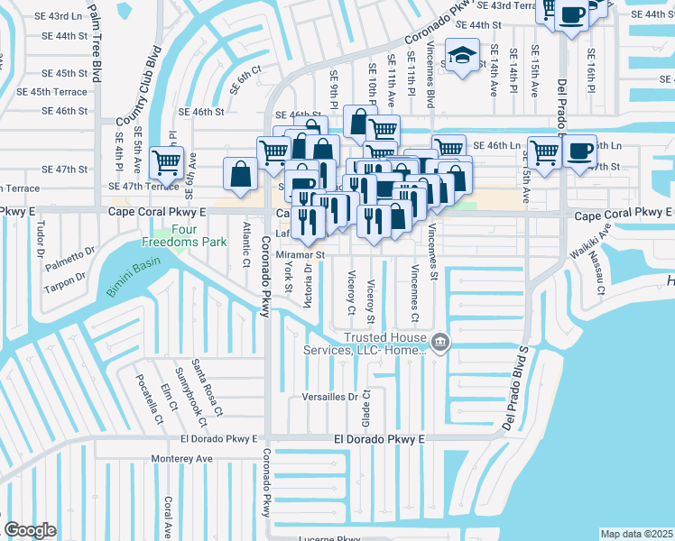 map of restaurants, bars, coffee shops, grocery stores, and more near 4902 Viceroy Court in Cape Coral