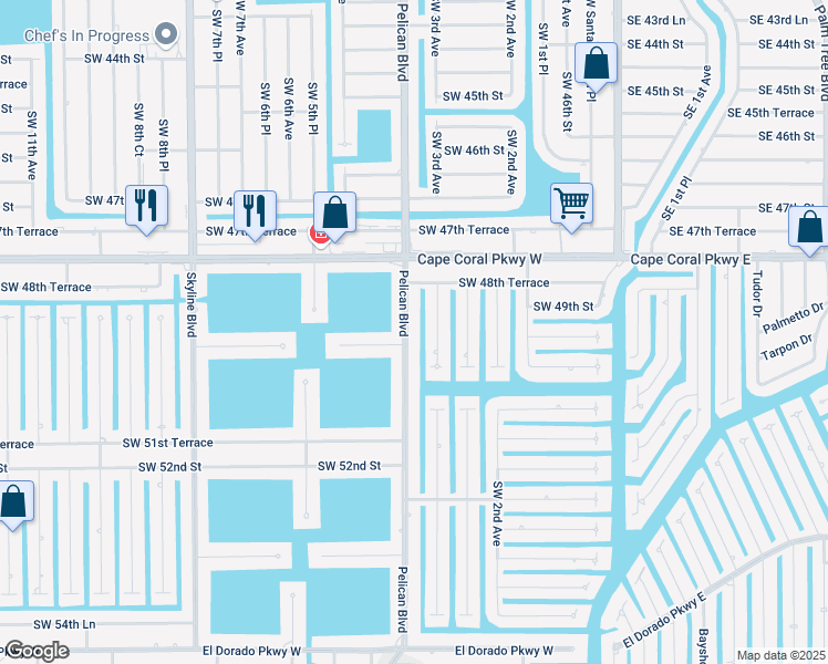 map of restaurants, bars, coffee shops, grocery stores, and more near 4915 Pelican Boulevard in Cape Coral