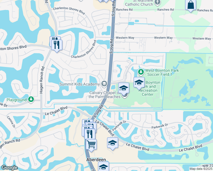 map of restaurants, bars, coffee shops, grocery stores, and more near 7809 Jog Road in Greenacres