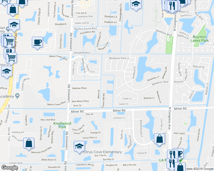 map of restaurants, bars, coffee shops, grocery stores, and more near 1209 Foster Mills Lane in Boynton Beach