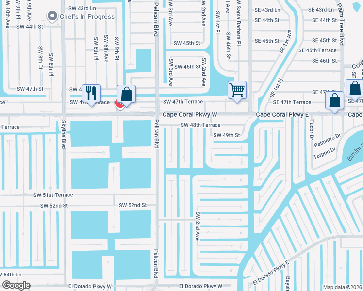 map of restaurants, bars, coffee shops, grocery stores, and more near 4914 Southwest 2nd Place in Cape Coral